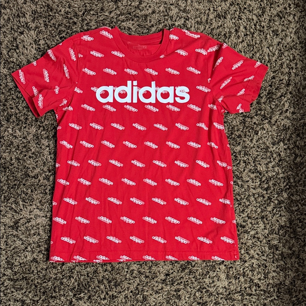 adidas Red Tee with White Allover Logo